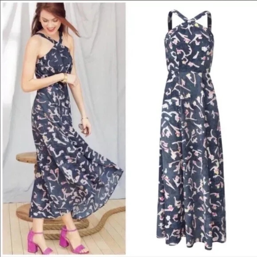 CAbi Maxi Dress - Navy and Pink Watercolor 2
